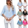 Spring and Summer New Solid Colour V-neck Middle Sleeve,Loose Chiffon Shirt Women's Tops