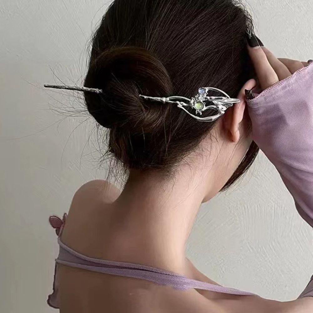 Silver Women Moonstone Zinc Zinc Alloy Women Hairpin Chinese Style Hairpin Hair Accessory Fashion Headwear