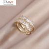New Fashion Jewelry 14K Real Gold Plating Double Zircon Irregular Ring Elegant Women's Opening Adjustable Working Daily Ring