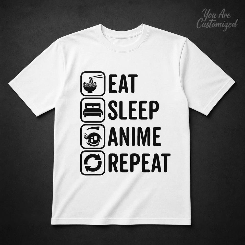 Eat Sleep Anime Repeat T Shirt Black or White Unisex Manga Fan Tee Gift 2