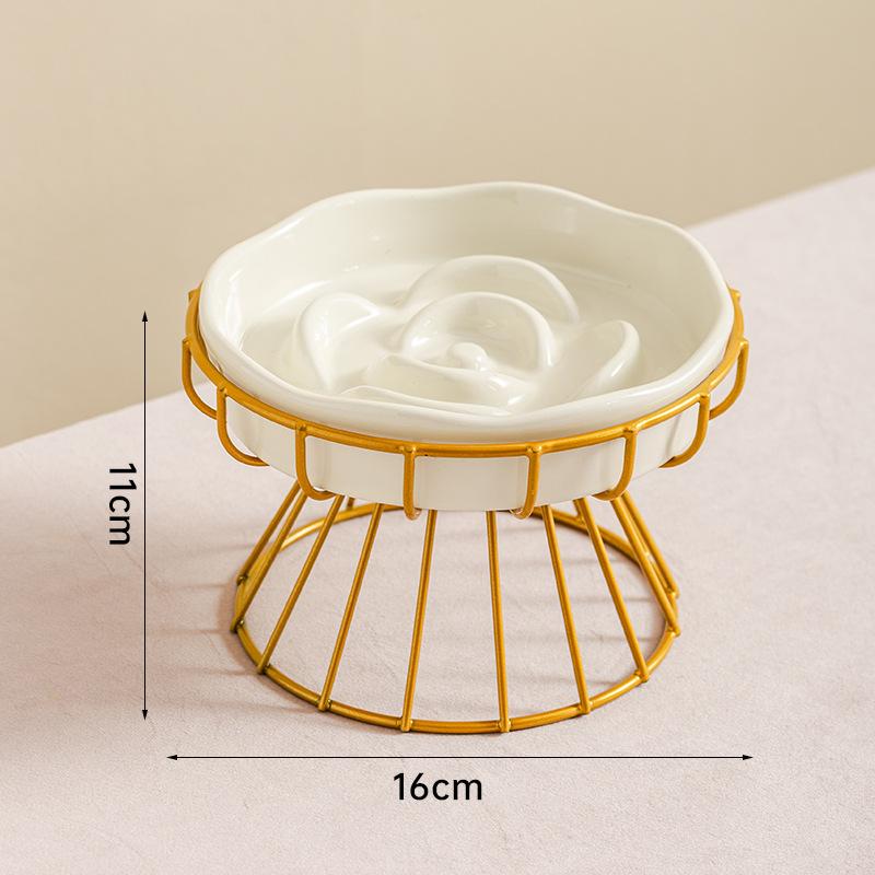 Ceramic Slow Feeder Dog Cat Bowl Flower Shaped Anti-Choking Pet Food Dish Protection Elevated Neck Feeder with Stand