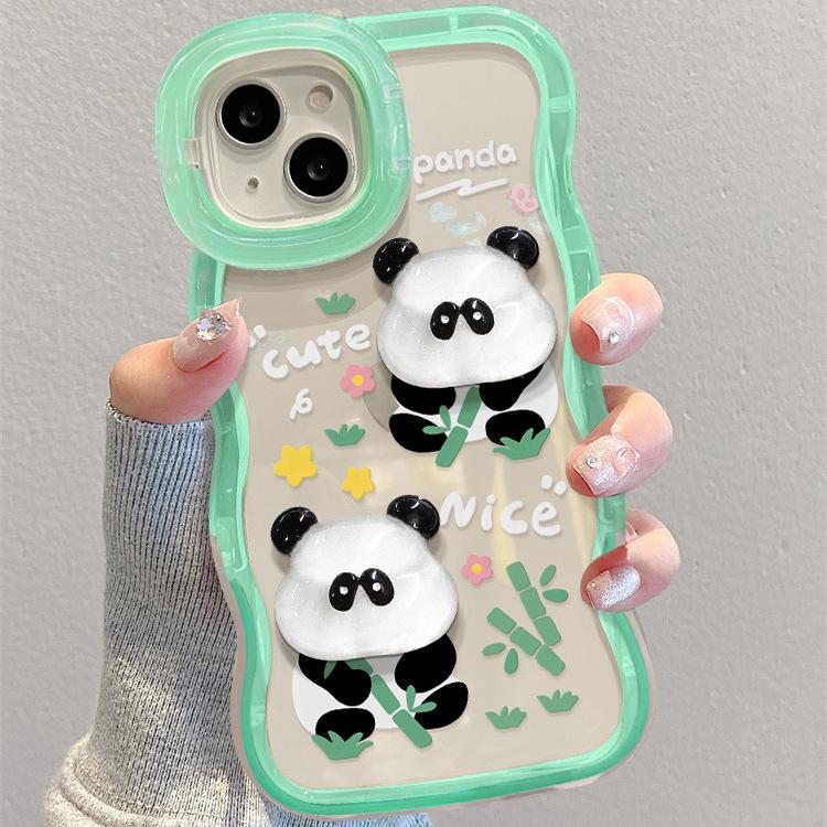 Bamboo Panda Suitable for Iphone15 Cute IPhone Case 14promax Dual Bracket 13 Three-dimensional Xr Silicone