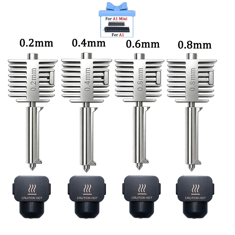 Hotend Kit For Bambu Lab A2L/A1/A1 Mini Hot End Assembly 0.2/0.4/0.6/0.8mm Hardened Steel One-Piece Nozzle For A1 3D Printer