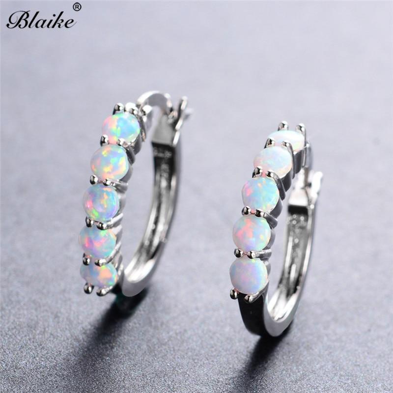 Blaike, круглые серьги-кольца из стерлингового серебра 925 пробы для женщин, синие/белые серьги с огненным опалом, круглые серьги с радужным камнем, пирсинг, украшения для ушей