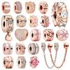 Блестящие Rose Gold Клипсы Шармы Защитная Цепочка Клипсы Цветы и Сердца Клипсы Бусины Подходят для Оригинальных Браслетов DIY Украшения Подарок