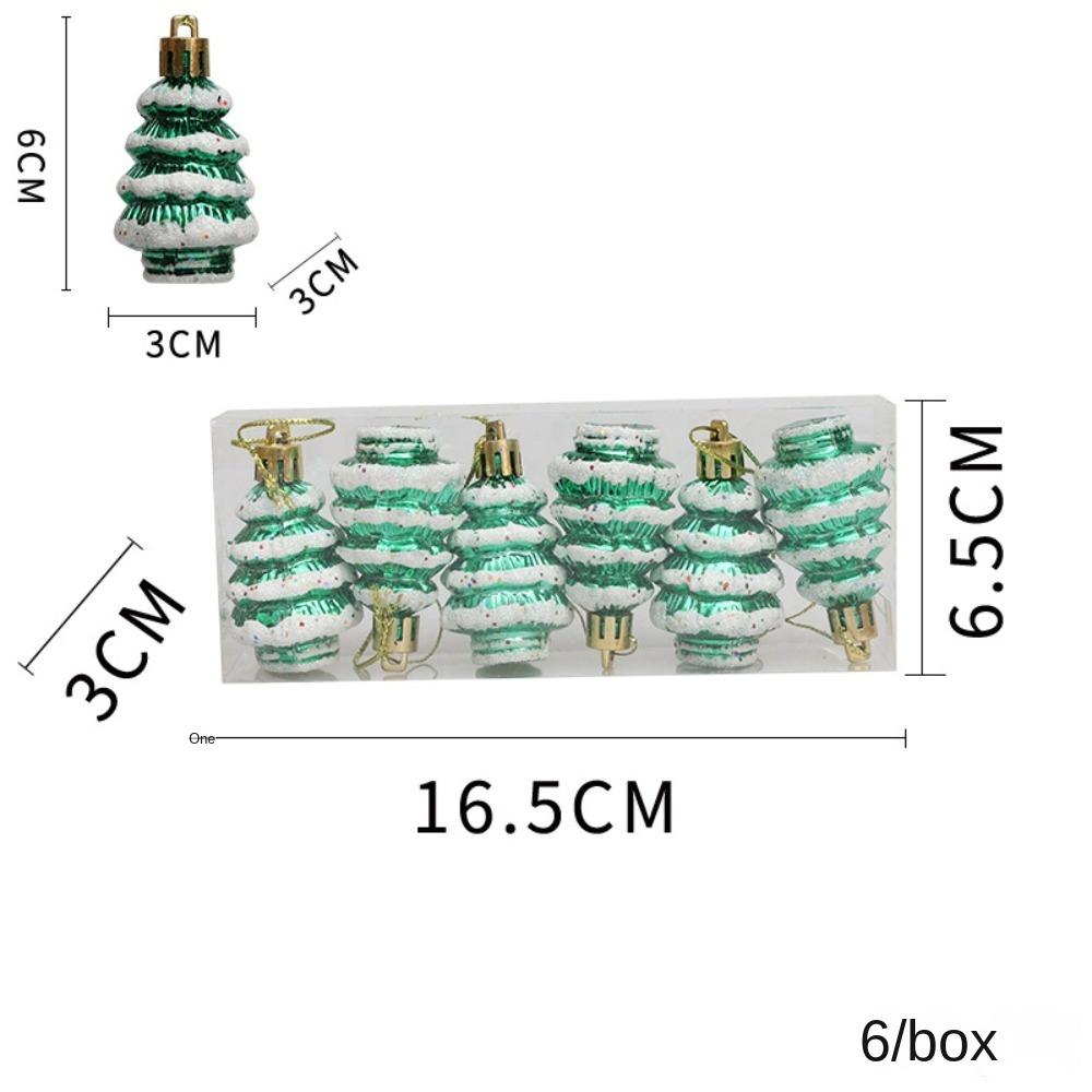 6Pcs/Box Painted Cedar Christmas Tree Ornament Plastic Christmas Decorations