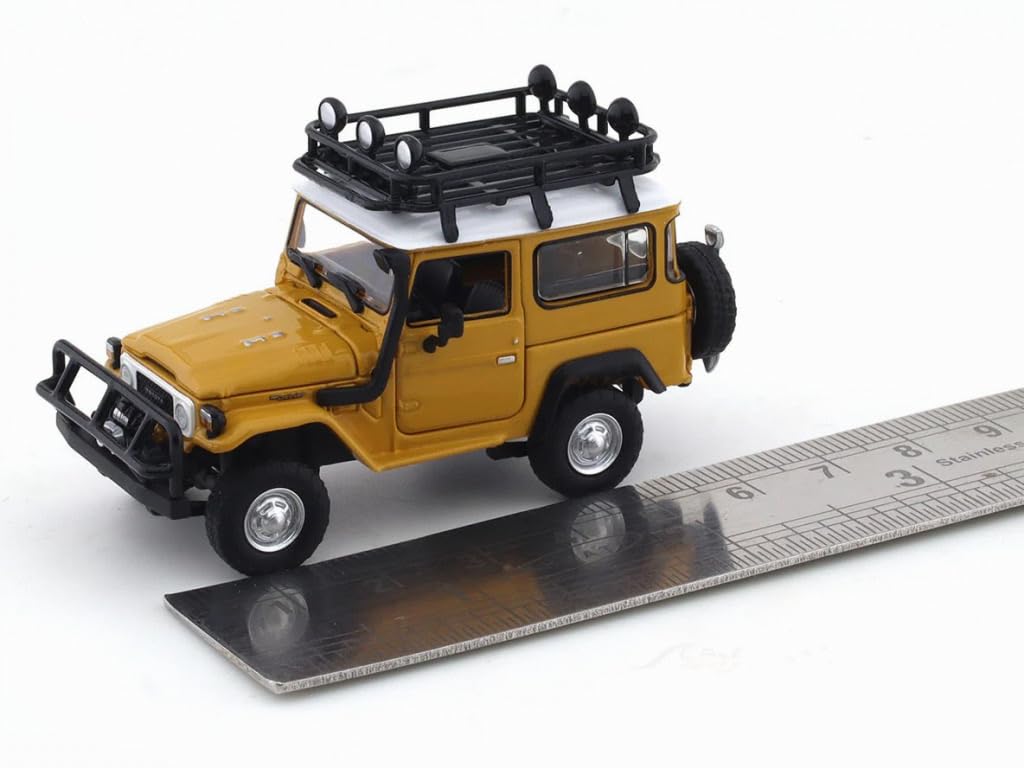HOBBY FANS 1/64 Scale Toyota Land Cruiser FJ40 Diecast Car, Yellow, with Detachable Roof Rack, Right Hand Drive