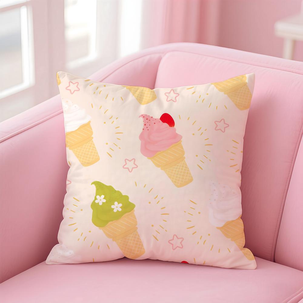 Cute delicious sweet ice cream Cushion Cover Pillow Case Soft Friendly Fabric Concealed Zipper