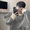 Striped Round Neck Sweater Men's Autumn and Winter Thick Sweater Loose Warm and Comfortable