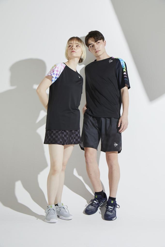 Футболка Dunlop Tennis Wear Badminton с коротким рукавом, впитывающая воду, быстросохнущая, с защитой от ультрафиолета DAP1403 2024SS, черная, размер S [DUNLOP]