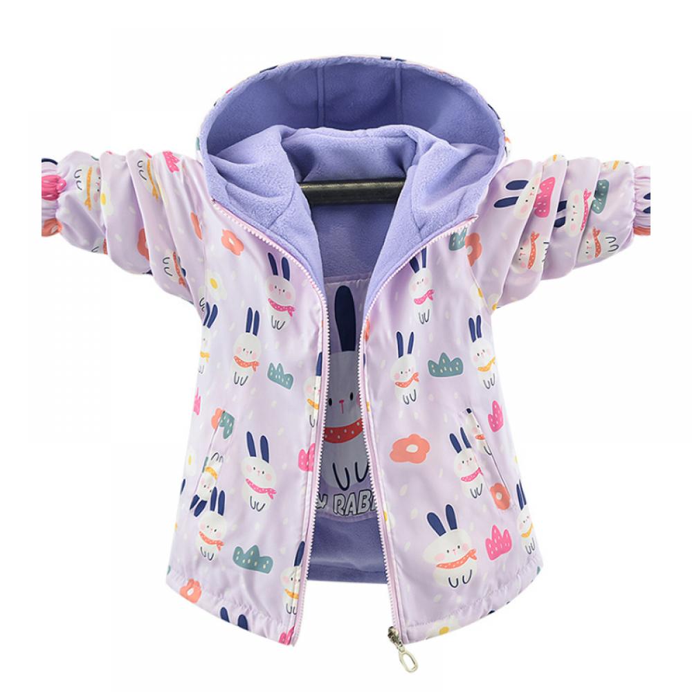 Детская одежда Весна и осень Двусторонняя флисовая подкладка для девочек Куртки для маленьких и средних размеров Детская рубашка на молнии в мультяшном стиле