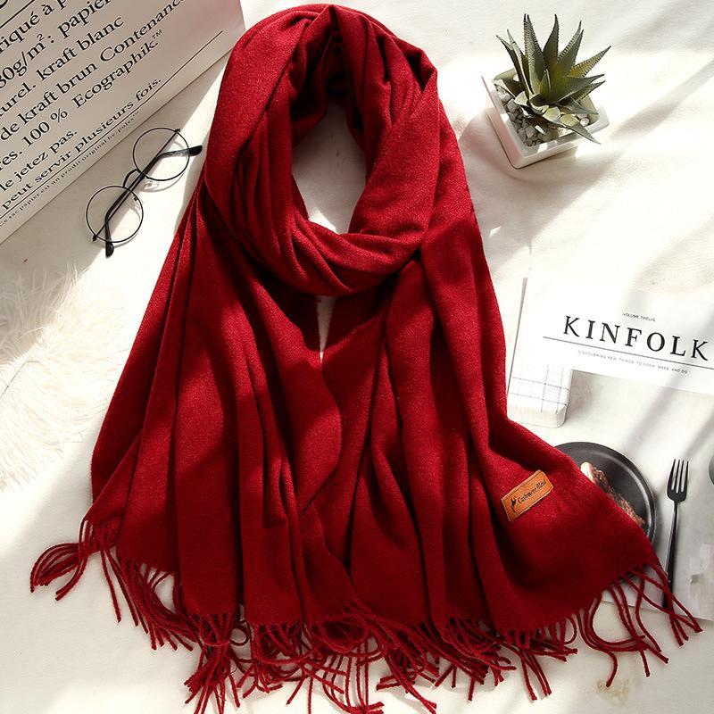 Four Seasons Available 2025 Новый теплый однотонный шарф Длинный, универсальный, утолщенный двухсторонний платок, искусственный кашемировый шарф для женщин