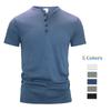 Мужская хлопковая футболка с коротким рукавом, однотонные футболки с воротником Генри, летняя одежда, повседневные топы стандартной посадки, мужские футболки