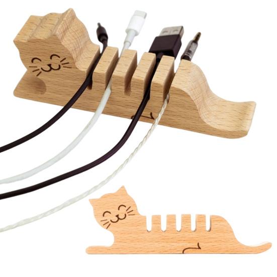 Деревянный органайзер для кабелей кота для дома, офисного стола, держатель для кабеля для зарядки телефона, данных, фиксатор, зажим для управления проводами питания животного