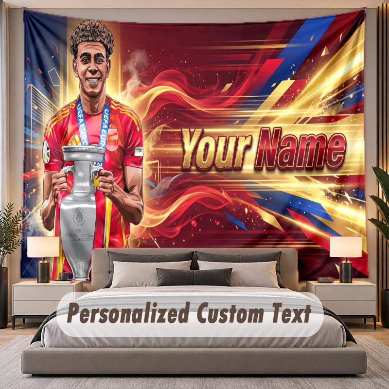 Custom Name Text Tapestry Lamine Yamal Personalized Polyester Wall Tapestry For Bedroom And Room