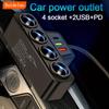 Автомобильный адаптер питания с 4 гнездами, с быстрой зарядкой USB и PD - Разветвитель прикуривателя 12 В