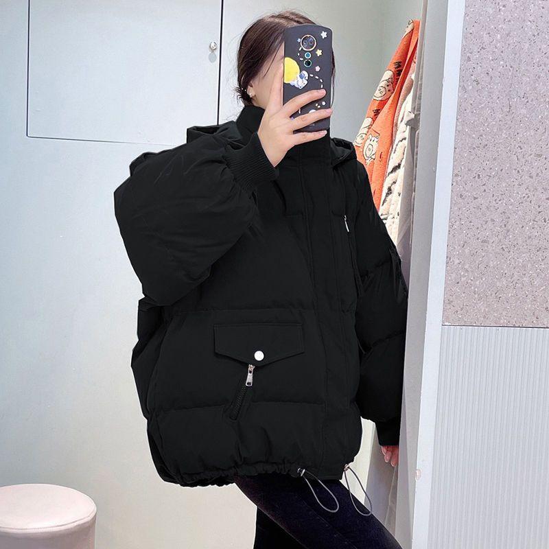 Winter Women Cotton Jacket Thickened Zip Up Hooded Coat Korean Style Student Puffer