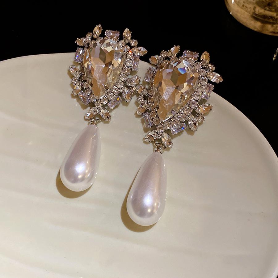 Серьги-подвески с инкрустированными стразами и жемчугом в виде капли воды для женщин, преувеличенные модные темпераментные серьги-капли, циркон высокого класса