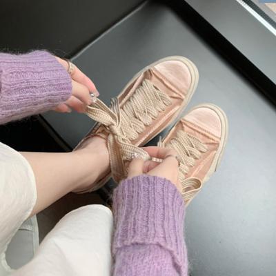 Повседневные белые туфли с атласной текстурой, женские удобные туфли-лодочки с круглым носком, с полуподдержкой, на высокой толстой подошве, на шнуровке, кеды