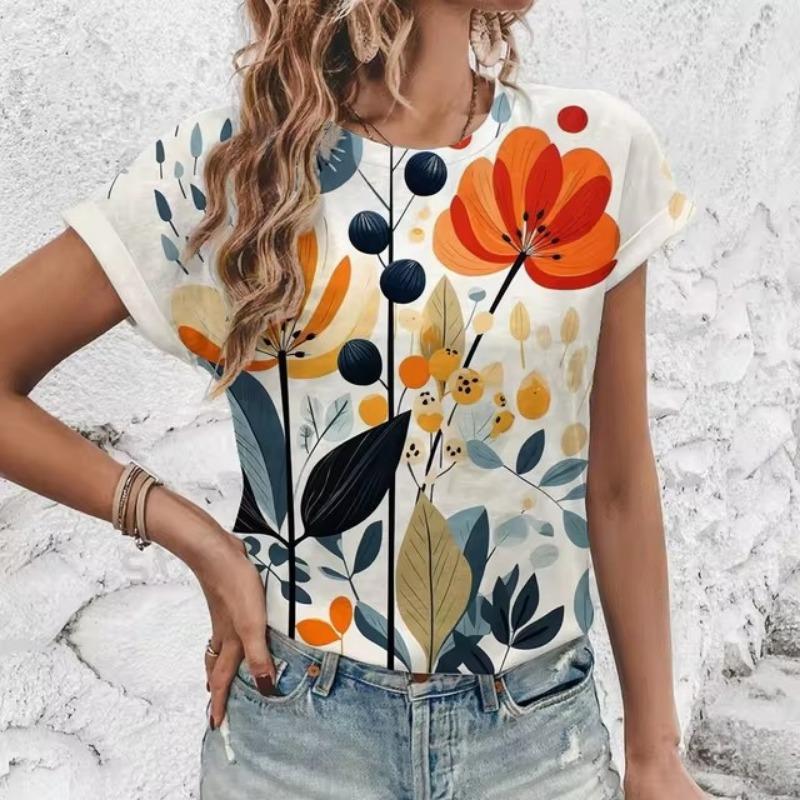Элегантная женская футболка с художественным цветочным узором, модная футболка с 3D-печатью, популярная женская футболка с короткими рукавами Ummer Leisure