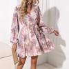Spring/summer Women's V-neck Lace-up Floral Print Dress