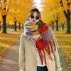 Rainbow Colorful Tassel Scarf Ladies Chic Trend Women's Scarves Imitation Cashmere Plaid Muffler Warm Thick Female Wrap