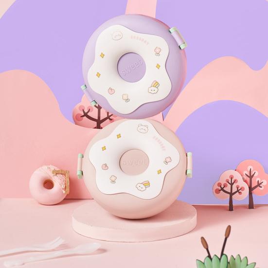 Милый мультяшный пончик, 1000 мл, ланч-бокс, контейнер для бенто, пригодный для использования в микроволновой печи, с отделениями, поставка для студентов