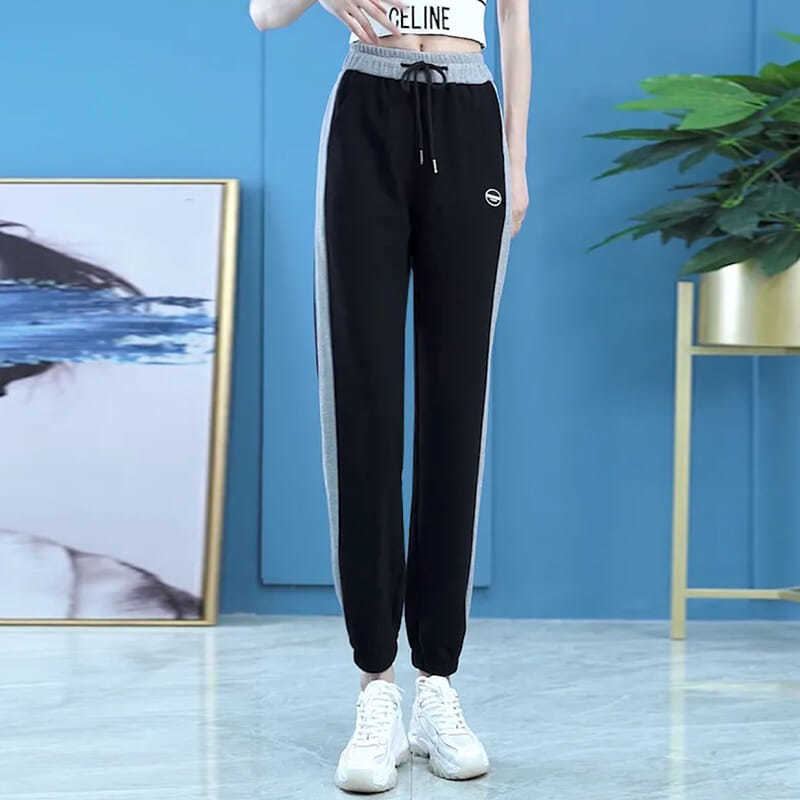 Женские спортивные штаны, весенне-летние свободные леггинсы со вставками, шаровары, дышащие повседневные вафельные спортивные штаны