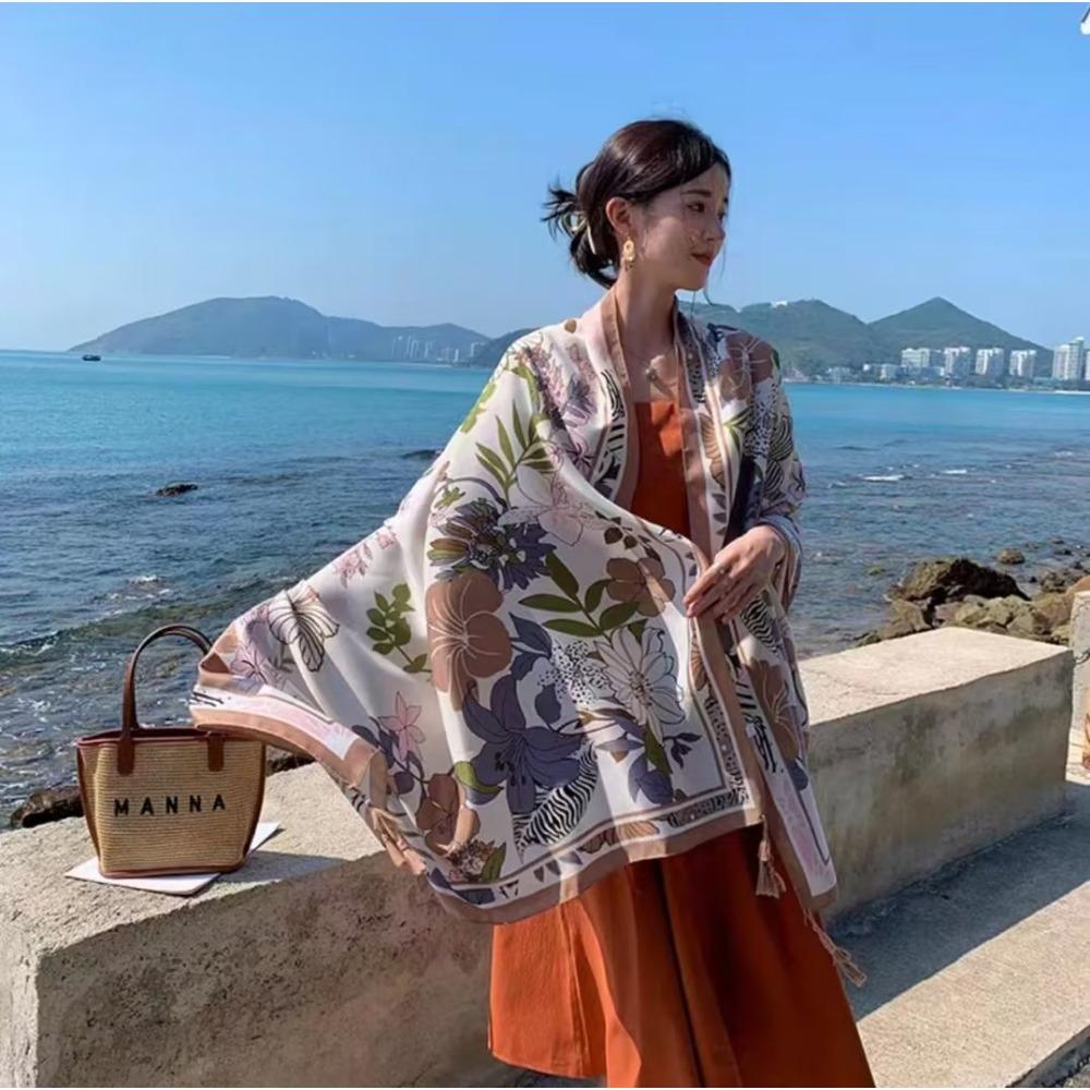 Соленое озеро Чака Туризм на Северо-Западе Этнический стиль Шарф Шелковый шарф Женский Летний Приморский Пляжный Платок Солнцезащитный Тонкий