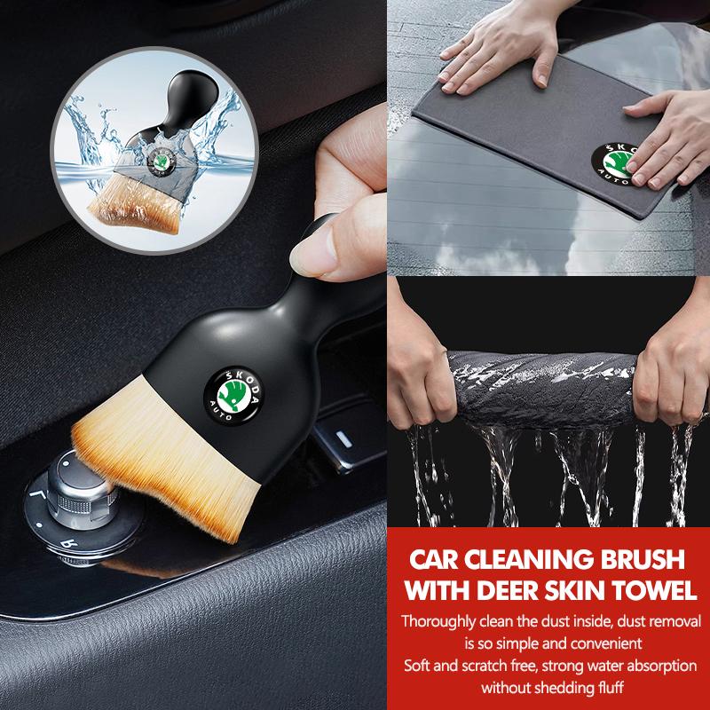 rjhwp8 Car Detailing Soft Wool Brush Dashboard Gap Cleaning Dust Remove Wash Towel For Skoda Kodiaq Fabia Kamiq Karoq Octavia 2 3 Rapid