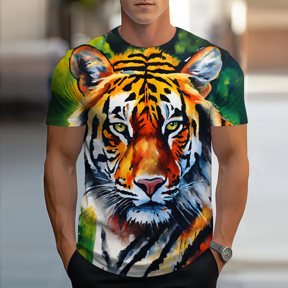 Lion Animal Pattern 3D Print Men Streetwear Hip Hop Short Sleeve Oversized Tees Harajuku Y2k Tops