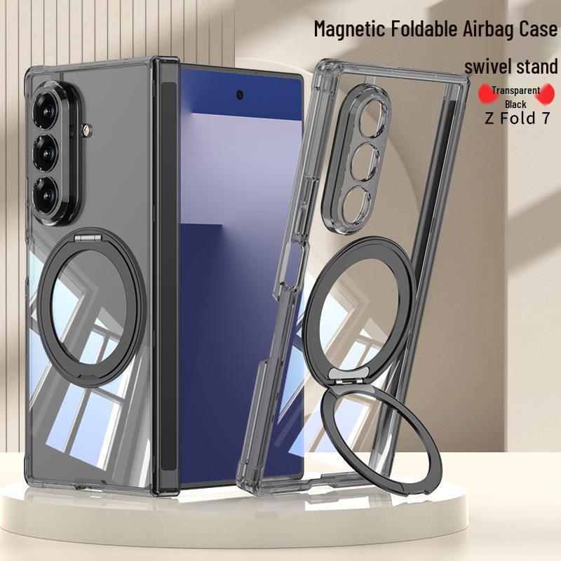 Samsung Z Fold7 Airbag Anti-Fall MagSafe Case with Rotating Ring Stand and Transparent Shell