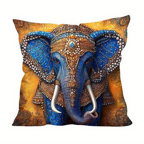 Декор для дома Изысканный узор слонов в синих и золотых тонах Наволочка с узором Подушка Подходит для дивана, спальни, автомобиля Наволочка