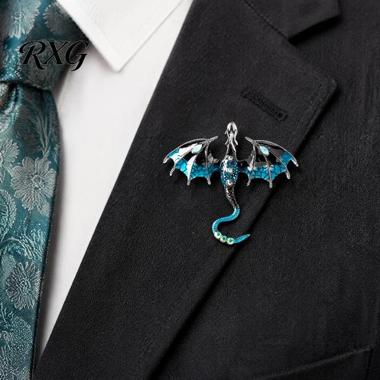 Long-lasting Dragon Pin 2Pcs Rhinestone Flying Brooch, Western Winged Lapel Pin, Alloy Brooch Sweater Cardigan Coat Suit Scarf Decor, Men Jewelry