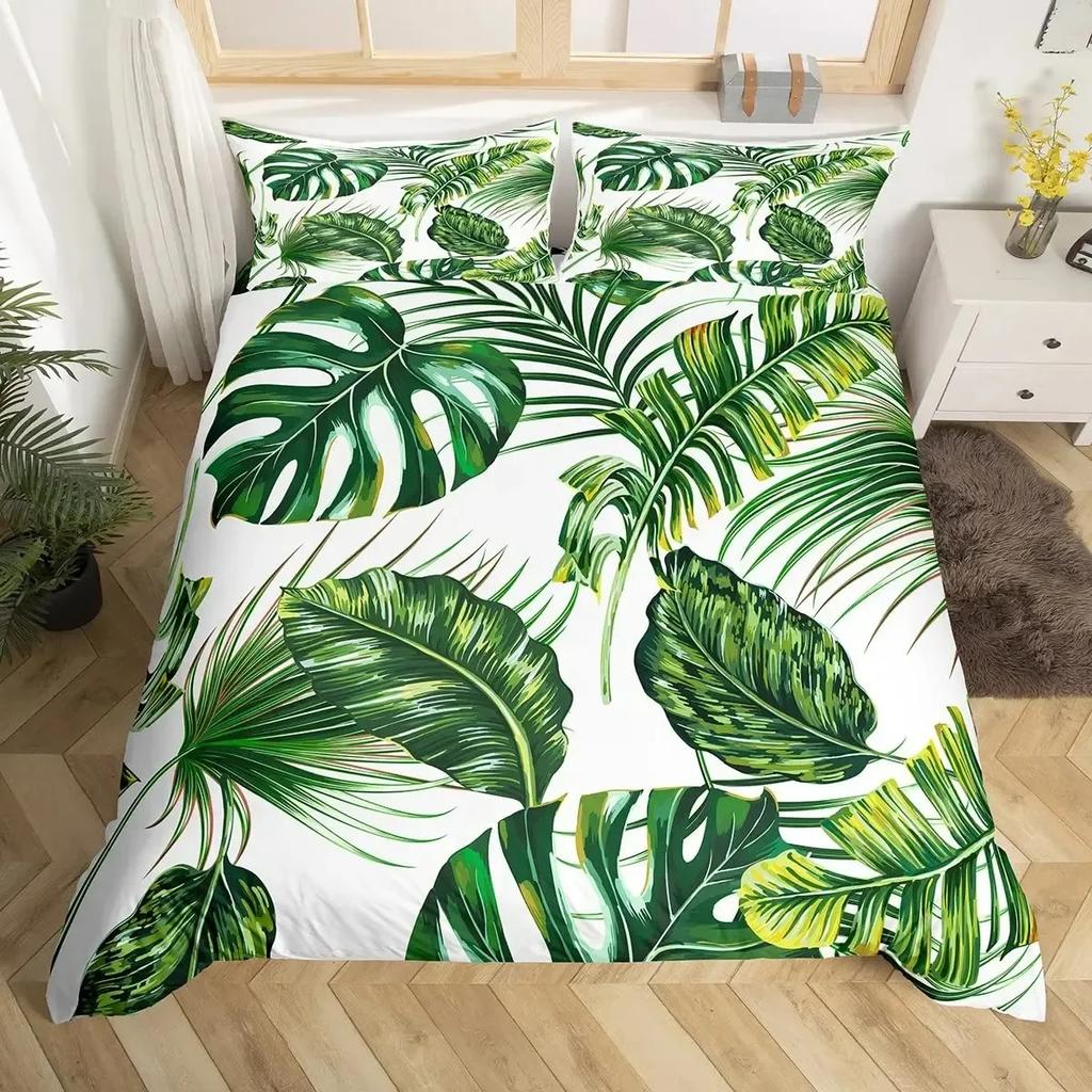 Palm Leaves Monstera Banana Leaves Comfortable Duvet Quilt Cover Pillowcase Bedding Set Children Bedroom Decoration Home Textile