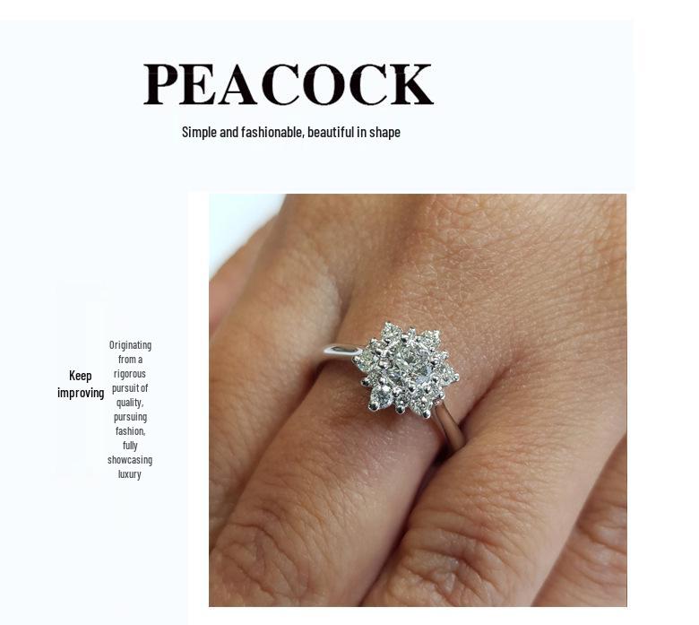 Zhenrong Creative Rhinestone Snowflake Ring, European-American Style, 18K Gold Plated, Rose Gold, Simulated Diamond.