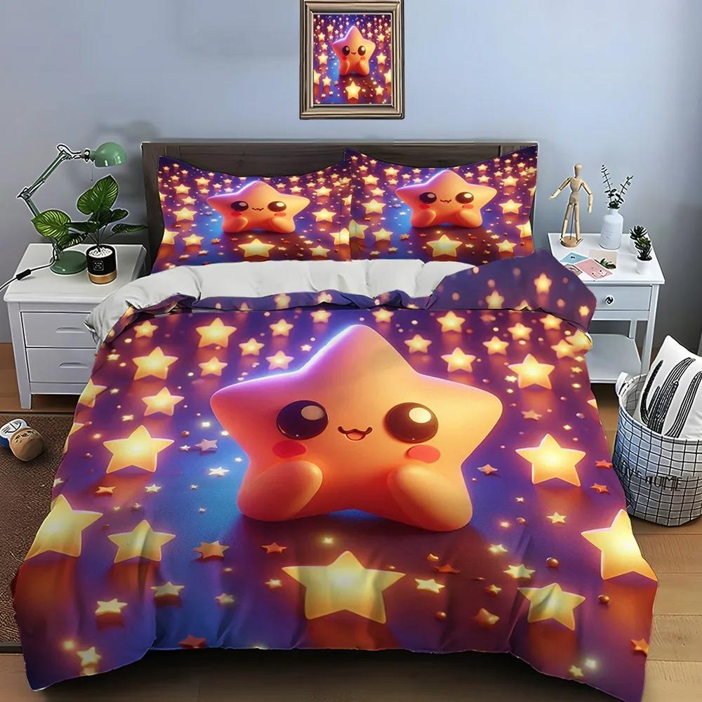 Cute Cartoon Stars Print Bedding Set 1 Duvet Cover 1/2 Pillowcases Adult and Kids Bedding Set Luxury Children's Gifts