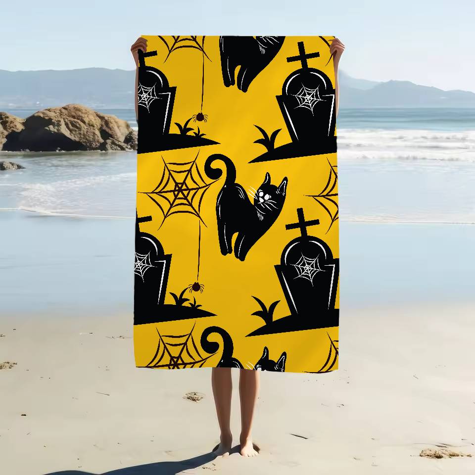 Halloween Cartoon Ghosts Pumpkins Bats Beach Towel Bath Towels Microfiber Quick Dry Sand Free Beach Yoga Spa Gym Pool