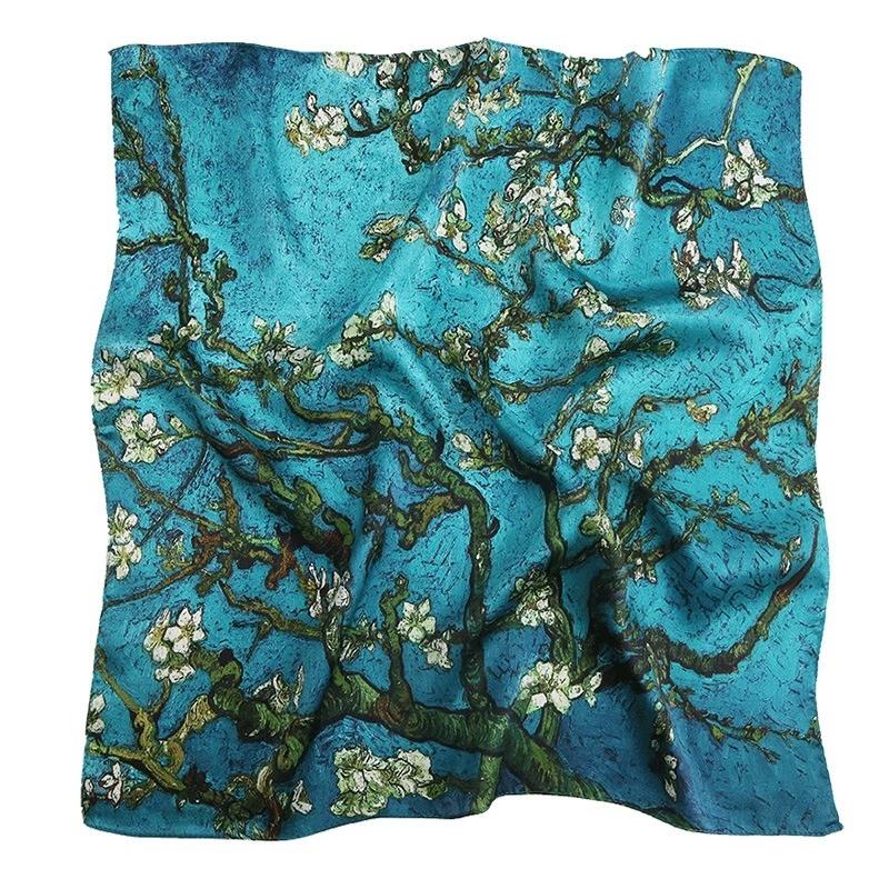 53CM Square Pure Silk Square Scarf 100% Mulberry Silk Decorative Flower Hairband Necktie Small Neckerchief for Women