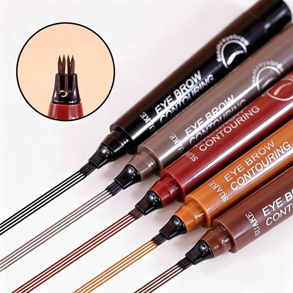 4-Tip Waterproof Microblading Eyebrow Pen, Natural Hair-Like Strokes, Smudge-Proof Long-Lasting Brow Makeup
