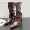Модные женские кожаные сапоги до середины голени с острым носком, элегантные туфли на высоком каблуке, тренд 2024 года, зимние ботинки челси, сексуальные туфли-лодочки, новые женские ботинки