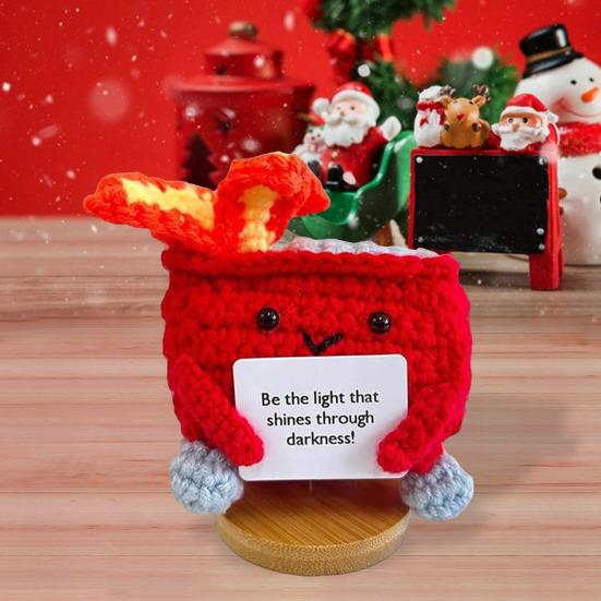 2 шт. крючком мусорный контейнер с пламенем и основанием, позитивная открытка, эмоциональная поддержка, ручная работа, вязание, мусорный бак, кукла, игрушка, украшение