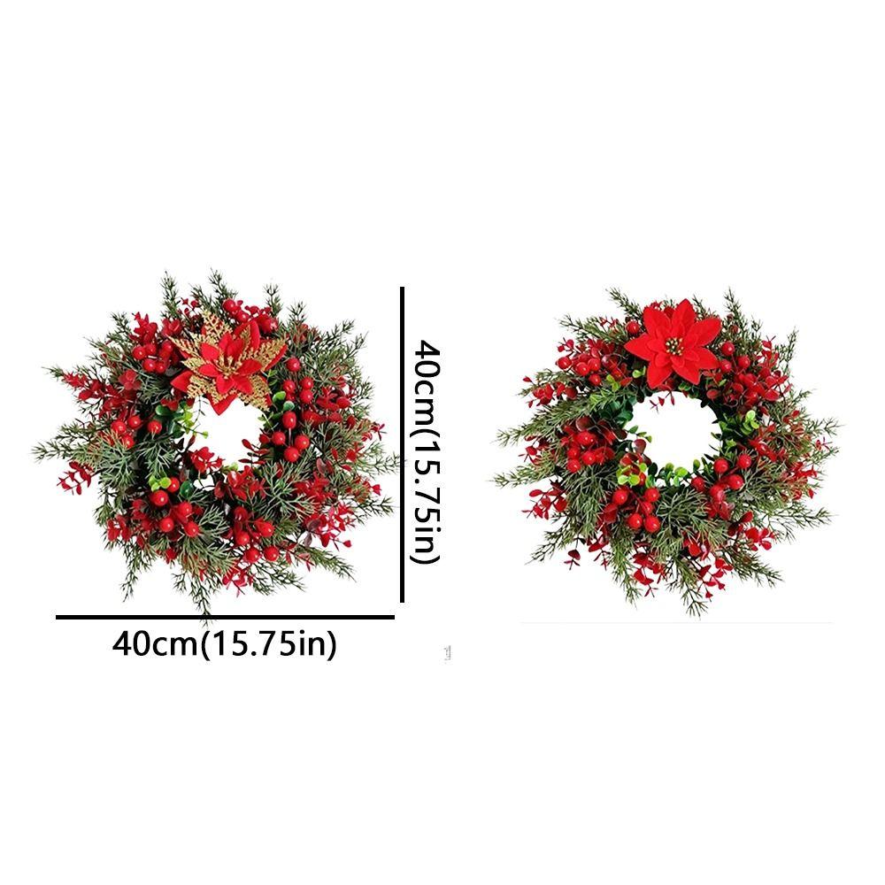 Red Berries Pine Poinsettia Christmas Wreath Realistic Christmas Door Wreath Fireplace Decor
