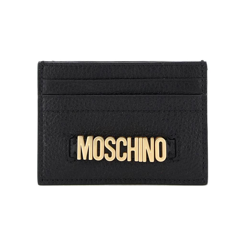 Moschino Кожаный кошелек-кардхолдер с текстурой, открытый, женский, черный A811680030555