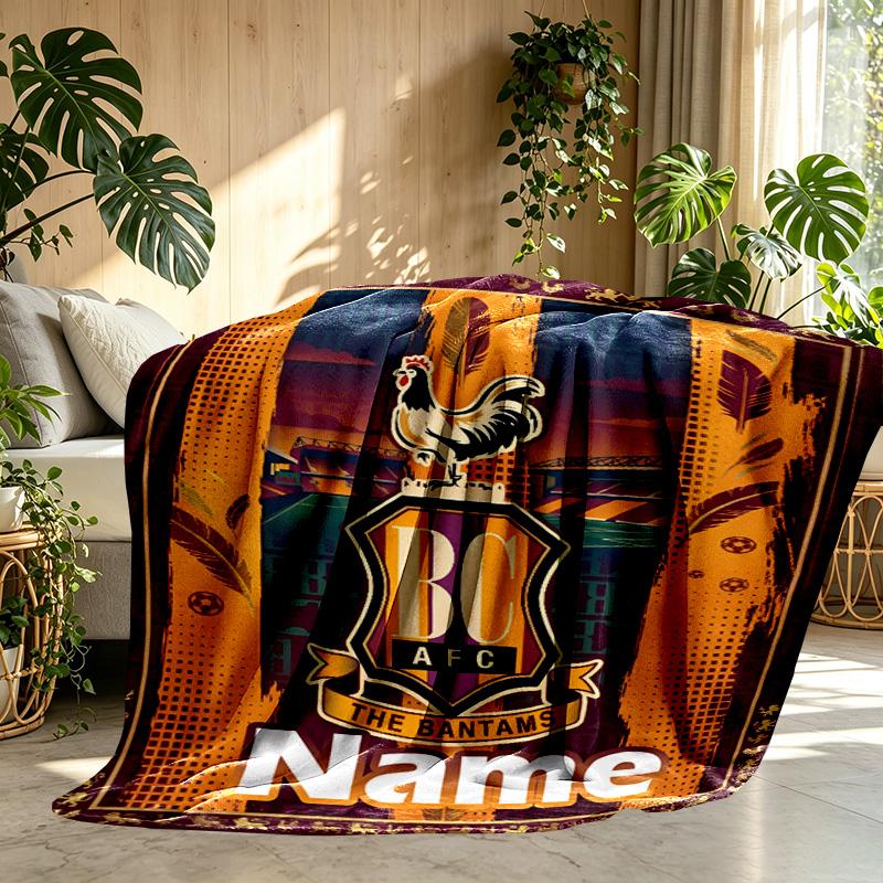 Custom Name Personalized Bradford City AFC Print Blanket, Home Decor, Bedroom, Sofa, Camping, Couch, Gifts for Birthday ChristmasEnthusiasts