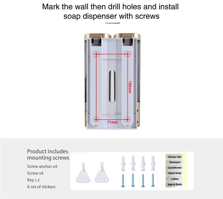 Double Head Single Triple Hotel Manual ABS Plastic Wall Mounted Shampoo and Shower Gel Box Hand Press Out Liquid Soap Dispenser