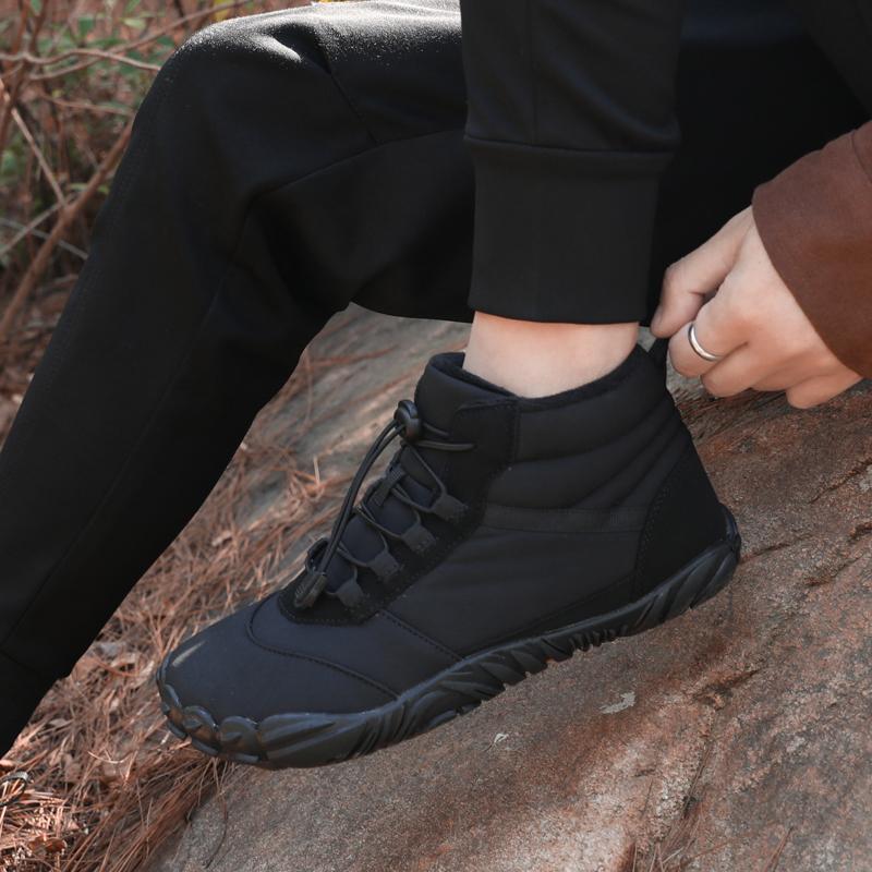Зимние ботинки босиком для мужчин, водонепроницаемые кроссовки до щиколотки, зимние ботинки, плюшевые походные ботинки, теплая спортивная обувь, большой размер 47, черный