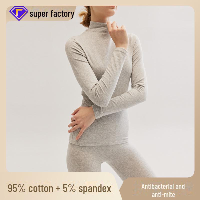 Женский облегающий хлопковый зимний теплый базовый слой со средней горловиной