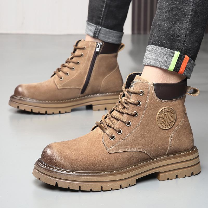 Мужские зимние ботинки Martin из натуральной кожи, толстая подошва, нескользящая, теплые, с бархатом, классического желтого цвета.