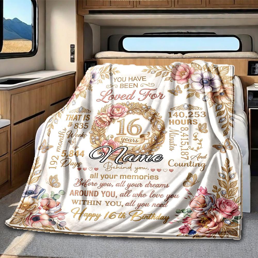 Loved For 16 Years Personalized Birthday Gift Rv Customize Your Name Blanket Soft Cozy Lightweight Allseason Multipurpose Blanket Suitable For Travel